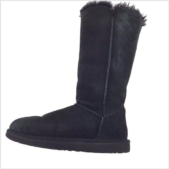 Ugg Bailey Button Tall Triplet Suede Fur Shearling Lined Boots Black Size 7 - Picture 4 of 14